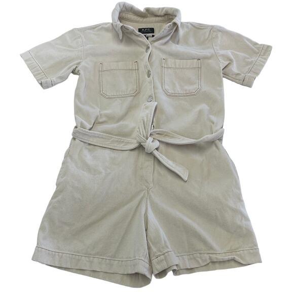 A.P.C. Romper Womens 34 X Small Off White Amelie Button Up Collared Cotton - Picture 2 of 9